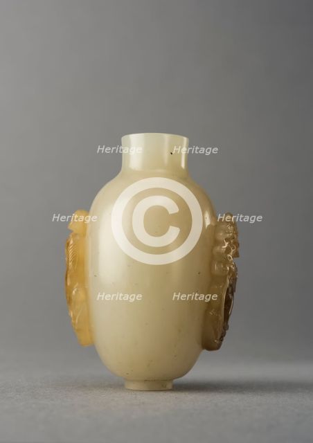 Jade snuff bottle with raised carving of animals, China, Qing dynasty, 1644-1911. Creator: Unknown.