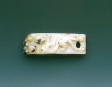 Jade sword scabbard slide with kui dragons, Western Han dynasty, China, 206 BC-8