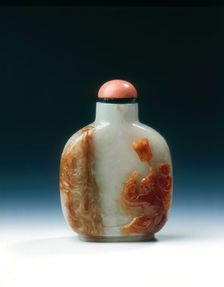 Jadeite snuff bottle with four different colours, Qing dynasty, China, 19th century