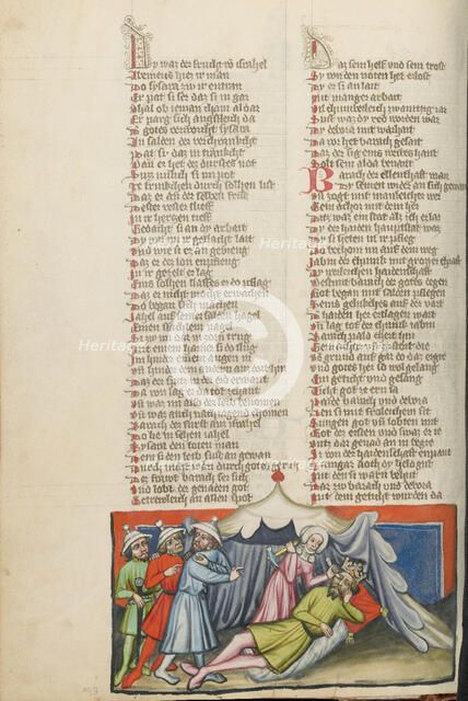 Jael Slaying Sisera; Weltchronik, about 1400-1410. Creator: Unknown.