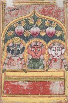 Jagannath, Subhadra and Balarama in an Arch (verso), 18th Century. Creator: Unknown