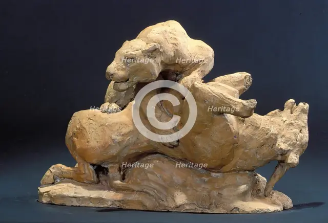 Jaguar Overcoming an Antelope, between 1796 and 1875. Creator: Antoine-Louis Barye.