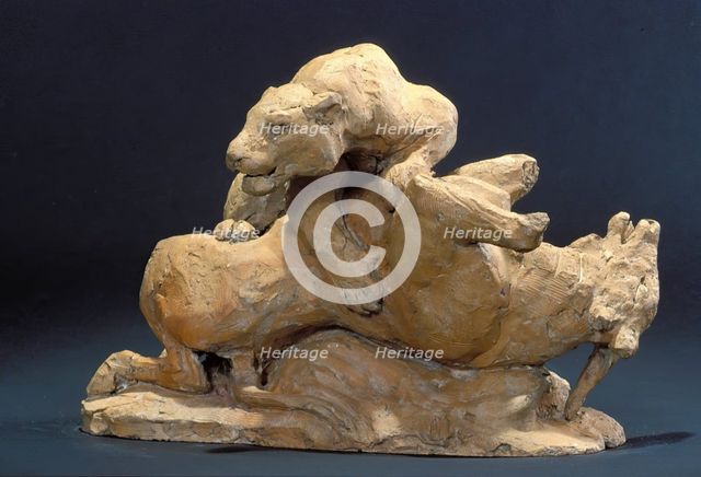 Jaguar Overcoming an Antelope, between 1796 and 1875. Creator: Antoine-Louis Barye.