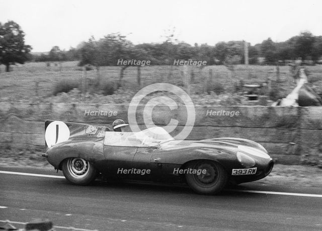 Jaguar D type, Mike Hawthorn 1956 Le Mans. Creator: Unknown.