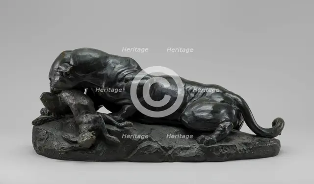 Jaguar Devouring a Hare, model 1850, cast by 1874. Creator: Antoine-Louis Barye.
