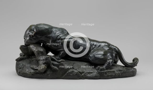 Jaguar Devouring a Hare, model 1850, cast by 1874. Creator: Antoine-Louis Barye.