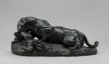Jaguar Devouring a Hare, model 1850, cast by 1874. Creator: Antoine-Louis Barye