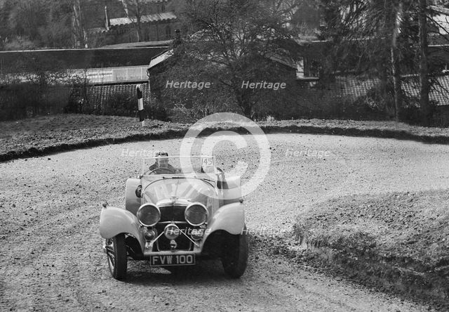 Jaguar SS 100 of CJ Gibson competing in the RAC Rally, 1939. Artist: Bill Brunell.