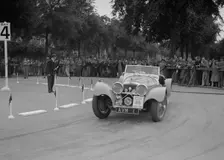 Jaguar SS 100 of Mrs V Hetherington competing in the South Wales Auto Club Welsh Rally, 1937 Artist: Bill Brunell