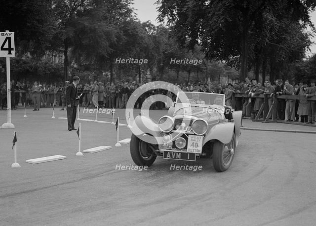 Jaguar SS 100 of Mrs V Hetherington competing in the South Wales Auto Club Welsh Rally, 1937 Artist: Bill Brunell.