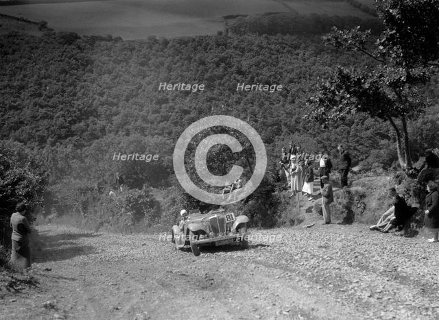 Jaguar SS competing in the Mid Surrey AC Barnstaple Trial, Beggars Roost, Devon, 1934. Artist: Bill Brunell.