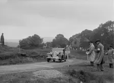 Jaguar SS saloon of HT Lewis competing in the South Wales Auto Club Welsh Rally, 1937 Artist: Bill Brunell