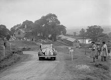Jaguar SS saloon of SG Davies competing in the South Wales Auto Club Welsh Rally, 1937 Artist: Bill Brunell