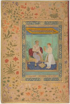 Jahangir and His Vizier, I'timad al-Daula, Folio from the Shah Jahan Album, recto: ca. 1615. Creator: Manohar
