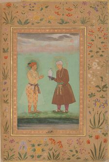 Jahangir and his Father, Akbar, Folio from the Shah Jahan Album, verso: ca. 1630 Creator: Balchand