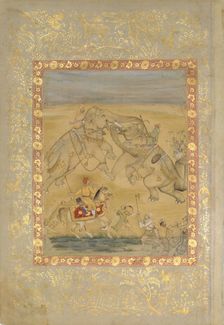 Jahangir Watching an Elephant Fight, ca. 1605. Creator: Farrukh Chela