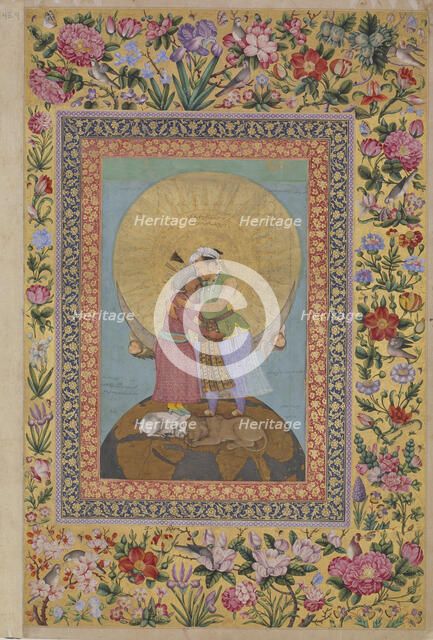 Jahangir's Dream. Abbas I, Shah of Persia (left) and Jahangir, Emperor of India, c. 1620. Artist: Abu al-Hasan (Nadir al-Zaman) (1589-c. 1630)