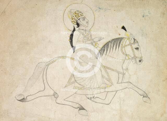 Jai Singh III of Jaipur (r. 1818-1835) Riding, c. 1820. Creator: Unknown.