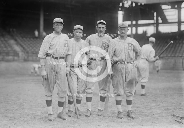 Jake Daubert, George Cutshaw, Ivy Olson, Mike Mowrey, Brooklyn NL infield (baseball), 1916. Creator: Bain News Service.