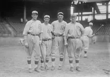 Jake Daubert, George Cutshaw, Ivy Olson, Mike Mowrey, Brooklyn NL infield (baseball), 1916. Creator: Bain News Service
