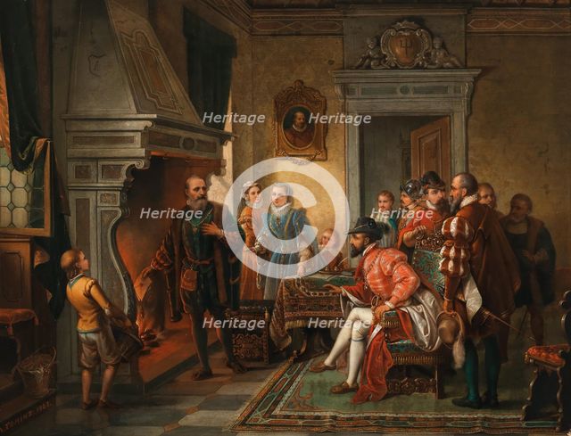 Jakob Fugger Burning His Numerous Promissory Notes before the Eyes of Emperor Charles V, 1868. Creator: Tominz, Augusto (1818-1883).