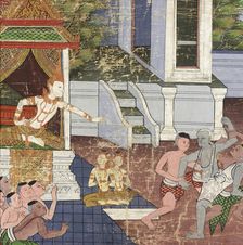 Jali and Kanhajina are Brought Before Their Grandfather King Sanjaya..., 19th century. Creator: Unknown