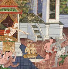 Jali and Kanhajina are Brought Before Their Grandfather King Sanjaya..., 19th century. Creator: Unknown