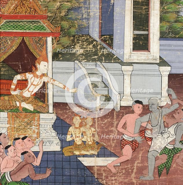 Jali and Kanhajina are Brought Before Their Grandfather King Sanjaya..., 19th century. Creator: Unknown.