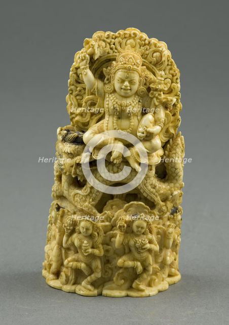 Jambhala, the God of Wealth, Seated on a Dragon, 15th century. Creator: Unknown.