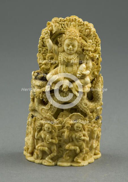 Jambhala, the God of Wealth, Seated on a Dragon, 15th century. Creator: Unknown.