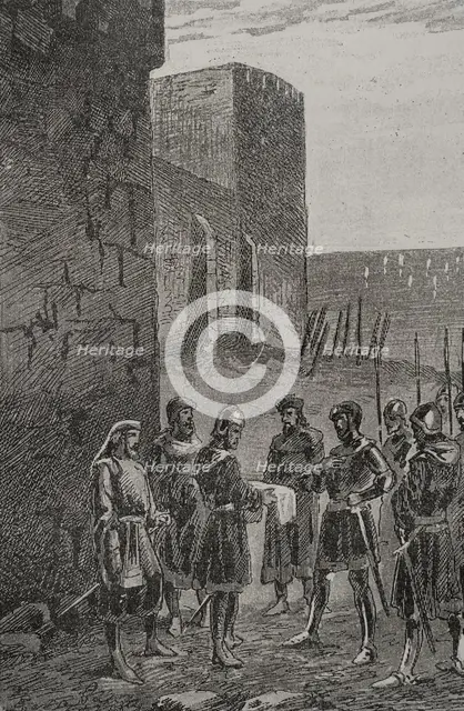 James and Charles of Anjou agreeing a truce next the walls of Gaeta, 1289 (1890). Creator: Unknown.