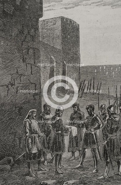 James and Charles of Anjou agreeing a truce next the walls of Gaeta, 1289 (1890). Creator: Unknown.