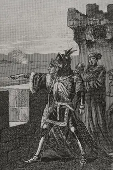James and his mother on the battlement of the walls of Balaguer, 1413, (1890). Creator: Unknown
