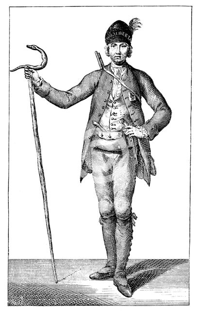'James Boswell, esq in the dress of an armed Corsican Chief, 1769.'Artist: James Wale
