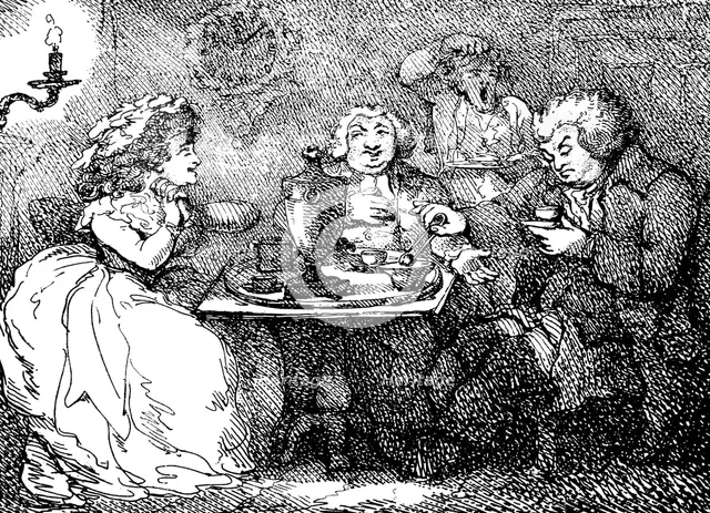 James Boswell, his wife, and Dr Johnson at tea in Edinburgh, 1773, (1786). Artist: Thomas Rowlandson