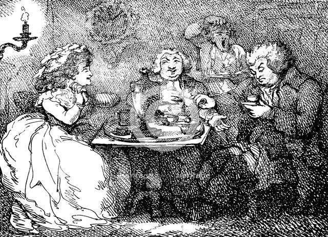 James Boswell, his wife, and Dr Johnson at tea in Edinburgh, 1773, (1786). Artist: Thomas Rowlandson