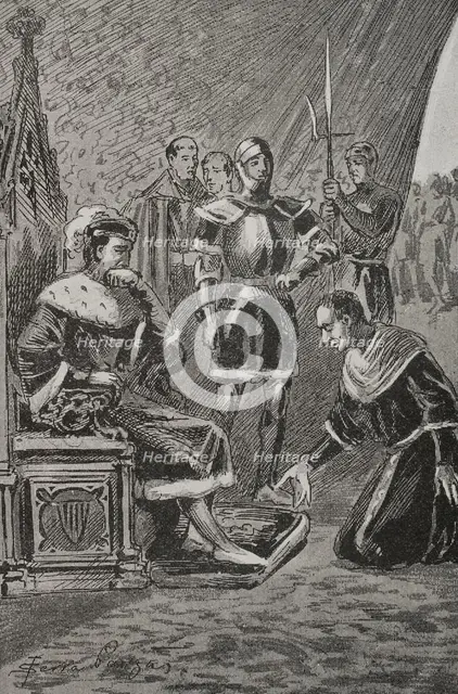 James before Ferdinand I of Aragon, Count of Urgell's revolt (1413-1414), 1890.  Creator: Joan Serra y Pausas.