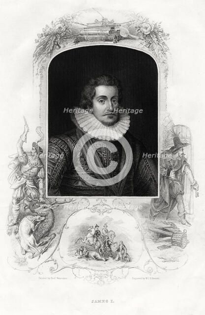 James I, King of England and Scotland, 1860. Artist: WJ Edwards