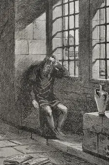James II of Urgel (1380-1433) in his cell in the castle of Játiva (Xativa), where he was..., 1890. Creator: Joan Serra y Pausas