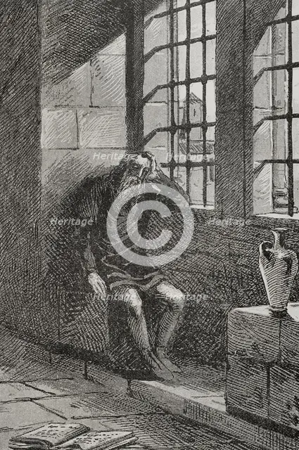 James II of Urgel (1380-1433) in his cell in the castle of Játiva (Xativa), where he was..., 1890. Creator: Joan Serra y Pausas.