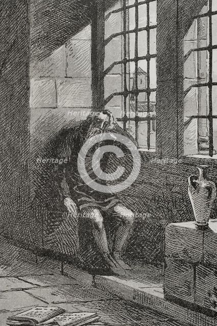 James II of Urgel (1380-1433) in his cell in the castle of Játiva (Xativa), where he was..., 1890. Creator: Joan Serra y Pausas.