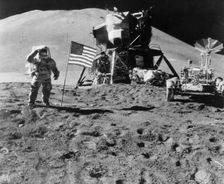James Irwin (1930-1991) salutes the American flag during the Apollo 15 mission, 1971