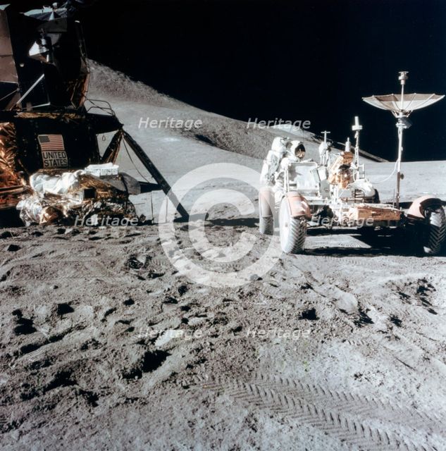 James Irwin (1930-1991) with the Lunar Roving Vehicle during Apollo 15, 1971.Artist: NASA