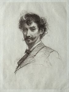 James McNeill Whistler with White Lock and Monocle. Creator: Paul Rajon (French, 1842/43-1888)