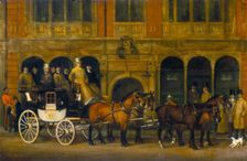 James Selby's Brighton Coach outside the New White Horse Cellar, Piccadilly, c1888. Creator: AS Bishop