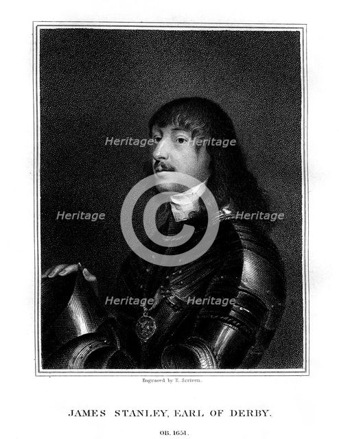 James Stanley, 7th Earl of Derby, Royalist supporter, (1824).Artist: E Scriven