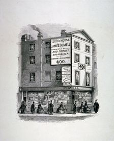 James Rimell's bookshop, Soho House, corner of Dean Street and Oxford Street, London, c1860. Artist: Anon