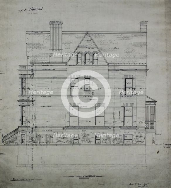 James S. Norton House, Chicago, Illinois, Side Elevation, 1884. Creator: Treat & Foltz.