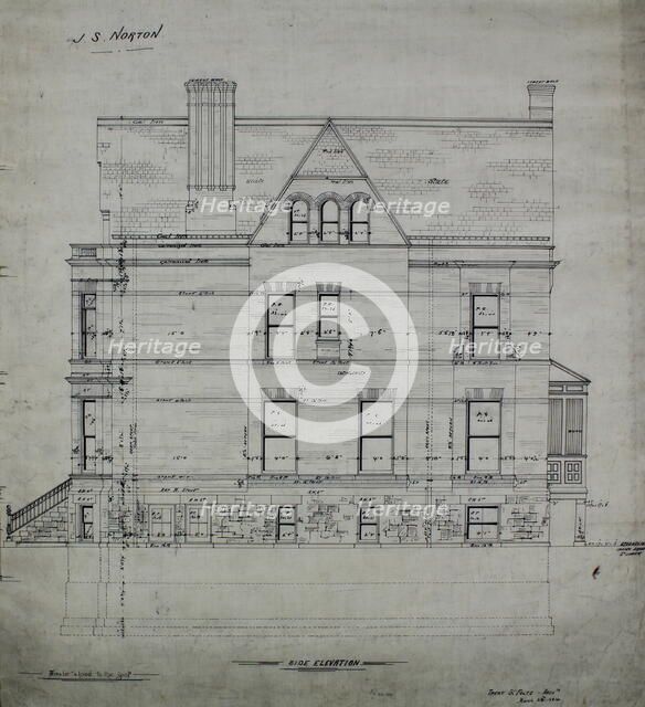 James S. Norton House, Chicago, Illinois, Side Elevation, 1884. Creator: Treat & Foltz.