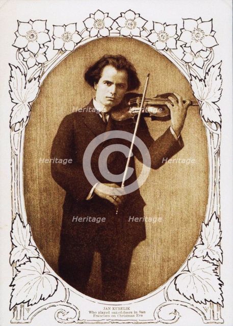 Jan Kubelik playing on Christmas eve in San Francisco, 1912, 1912. Artist: Anonymous  